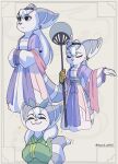anthro asian_clothing clothed clothed_female clothing cybernetic_arm cybernetic_limb eyes_closed female fluffy fluffy_tail fur hair happy hi_res lombax long_hair mammal markings pink_nose ratchet_and_clank ring_(marking) ringed_tail rivet_(ratchet_and_clank) smile solo sony_corporation sony_interactive_entertainment striped_markings striped_tail stripes tail tail_markings tail_motion the_apothecary_diaries time_fluffy500 white_body white_fur