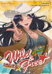  1girl ;d aiming aiming_at_viewer alternate_costume artist_name bangle belt black_hair bracelet breasts brown_vest chain chain_necklace choker cleavage cover cover_page cowboy_fringe cowboy_hat cowboy_western denim denim_shirt diamond_(gemstone) doujin_cover earrings english_text finger_gun floating_hair fringe_trim gem hand_on_own_hip hat highres hoop_earrings jeans jewelry large_breasts leather_vest long_hair metal_belt midriff_peek mole mole_on_breast mole_under_eye multiple_necklaces necklace nijisanji nijisanji_en one_eye_closed open_mouth pants red_eyes riz3 scarle_yonaguni smile solo star_(symbol) star_necklace tan vest virtual_youtuber white_hat 