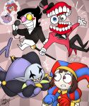 2023 animate_inanimate black_bottomwear black_bow_tie black_clothing black_hair black_pants black_suit black_top_hat blue_clothing blue_eyes blue_gloves blue_hair_bow blue_handwear blue_shirt blue_topwear bottomwear bow_tie brown_hair button_(fastener) button_eyes caine_(tadc) cane chris-thekid clothed clothed_female clothed_humanoid clothed_male clothing colored crossed_legs crossover darkner deltarune digital_drawing_(artwork) digital_media_(artwork) doll electronics english_description eyelashes eyewear featureless_feet feet felid feline female female_human floating fool&#039;s_hat for_a_head fully_clothed fully_clothed_humanoid fully_clothed_male fur glitch_productions gloves green_eyes grey_body grey_skin group hair handwear hat headgear headwear heterochromia hi_res holding_cane holding_object holding_phone human humanoid humanoid_pointy_ears imp jevil_(deltarune) light lighting living_doll living_plushie looking_at_another male male_humanoid mammal medium_hair mitten_hands multicolored_clothing multicolored_eyes multicolored_hat multicolored_shirt multicolored_topwear noseless not_furry_focus object_head orange_inner_ear pants phone pink_mouth plushie pointy_ears pointy_nose pomni_(tadc) purple_body purple_clothing purple_fur purple_hat purple_headwear purple_tongue ragatha_(tadc) red_clothing red_eyes red_gloves red_hair red_handwear red_hat red_headwear red_suit seam_(deltarune) shaded sharp_teeth shirt short_hair signature smile smiling_at_another spamton_g._spamton sparkles suit sunglasses teeth the_amazing_digital_circus tongue toothy_smile topwear two_tone_eyes undertale_(series) white_clothing white_dress_shirt white_gloves white_handwear yellow_eyewear yellow_sunglasses yellow_teeth