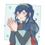  1girl ^_^ artist_name blue_hair blush closed_eyes commentary fire_emblem fire_emblem_awakening gajira_07 long_hair lucina_(fire_emblem) outside_border own_hands_together smile solo upper_body 