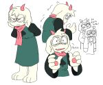 2022 2_horns ambiguous_gender anthro barefoot bovid caprine character_name clone closed_frown clothed clothed_anthro clothing constricted_pupils darkner deltarune dialogue digital_drawing_(artwork) digital_media_(artwork) duo english_description english_text eyewear feet frown full-length_portrait fur glasses goat green_clothing half-length_portrait hands_behind_back hellspawnmotel holding_another horn male_(lore) mammal motion_lines mouth_closed multiple_poses name_drop pawpads pink_eyes pink_horn pink_scarf portrait pose pupils ralsei scarf shaking simple_background small_pupils solo text undertale_(series) wearing_glasses white_background white_body white_fur
