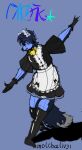 action_pose anthro artist_name bell bell_collar blue_body blue_hair canid canine clothed clothing collar colored digital_drawing_(artwork) digital_media_(artwork) fox gloves hair handwear hi_res legwear maid_uniform male mammal pose russian_text serious shaded signature simple_background sketch skrity solo stockings tail text uniform watermark