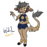 1:1 2025 accessory anklet anthro armwear big_tail biped blue_bottomwear blue_clothing blue_shorts blue_topwear bottomwear bovid bovine broken_horn brown_body brown_fur cattle claws clothed clothing cosplay crop_top dated digit_ring digital_media_(artwork) e621 female flat_chested fur furgonomics grey_hair grey_horn hair hair_accessory hairclip hexerade hi_res hooves horn jewelry mammal manitka manitka_storm mascot midriff navel open_mouth orange_eyes ring shirt short_hair shorts simple_background smile solo standing tail tail_accessory teeth tongue topwear wedding_ring white_armwear white_background white_clothing