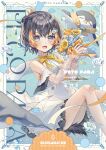  1girl :3 alternate_costume bird black_hair blue_eyes blush bouquet bow breasts detached_sleeves dress elbow_gloves english_text fish_hair_ornament flower folded_ponytail frills gloves hair_between_eyes hair_ornament highres holding holding_bouquet looking_at_viewer multicolored_hair nijisanji nijisanji_en orange_bow orange_hair penguin penguin_tail pentomo_(petra_gurin) petals petra_gurin rose see-through_clothes sidelocks small_breasts streaked_hair tail virtual_youtuber white_dress white_flower white_rose zuwaineko 