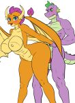 ambiguous_penetration anthro arm_pull blue_eyes blush digital_drawing_(artwork) digital_media_(artwork) dominant dominant_male dragon dragon_wings duo erect_nipples female female_penetrated friendship_is_magic from_behind_position genitals green_eyes green_spines hasbro hi_res male male/female male_penetrating male_penetrating_female my_little_pony mythological_creature mythological_scalie mythology nipples nude nude_anthro nude_female nude_male open_mouth orange_body penetration penis pia-sama prison_guard_position purple_body purple_spines scalie sex smile smolder_(mlp) spike_(mlp) submissive submissive_female tail vulva