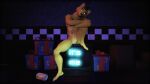 16:9 3d_(artwork) anthro bear bear_(petruz) black_eyes box clothing container digital_media_(artwork) electronics five_nights_at_freddy&#039;s gift_box golden_freddy_(fnaf) hat headgear headwear hi_res male mammal muscular muscular_male safe_nudity scottgames sitting sky_chaser solo source_filmmaker_(artwork) television text top_hat widescreen