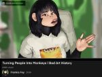2025 5_fingers alternate_species anthro black_body black_fur black_hair brown_eyes chair clothed clothing digit_ring donkey_kong_(character) donkey_kong_(series) english_text expand_dong female finger_ring fingers frankie_fey fur furniture furrification green_screen hair haplorhine hi_res icon inside jewelry kong lips looking_at_viewer mammal monkey nintendo office_chair primate redustheriotact shirt sitting solo t-shirt text thick_lips topwear user_interface youtube youtuber