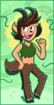 2025 arms_bent bent_leg black_eyes black_hooves black_horn black_nose border brown_body brown_fur brown_hair brown_tail clothing cloven_hooves colored cornelia_(corneliaartz) crop_top crotch_tuft curved_horn digital_drawing_(artwork) digital_media_(artwork) english_description eyelashes eyelashes_through_hair faun female female_humanoid fluffy fluffy_tail full-length_portrait fuposey fur gesture green_background green_border green_clothing green_crop_top green_outline green_shirt green_topwear hair hand_gesture hand_on_hip hand_on_own_hip hi_res hooves horn humanoid humanoid_pointy_ears light lighting multicolored_body navel open_mouth open_smile outline pink_tongue pointing pointing_at_self pointy_ears portrait shaded shirt short_hair simple_background smile solo tail tan_body tan_skin thin_eyebrows tongue topwear translucent translucent_hair tuft two_tone_body two_tone_tail