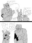 absurd_res adventure_time anthro apocalyptic arsinnamon backpack bandage beard big_eyes black_and_white bottomwear cartoon_network clothing crush denim denim_bottomwear denim_clothing dialogue domestic_cat duo facial_hair farmworld_finn felid feline felis female finn_the_human fionna_campbell fionna_the_human fur group hat headgear headwear hi_res human humanoid incestuous_temptation_(lore) jeans male mammal monochrome muscular muscular_male mustache necktie pants robotic_arm shirt shorts simple_background simple_coloring simple_eyes sketch tank_top toony topwear trio tube_top vest