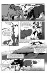 2011 alarmed ambiguous_gender ambiguous_species anthro black_and_white black_body black_fur blood blood_on_ground bodily_fluids cheek_tuft city city_background cityscape clenched_teeth climbing clothed clothed_feral clothing coat cold comic common_hippopotamus countershade_neck countershading crossover destroyed_building duo english_text executioner_hood eyewear facial_tuft fangs female feral fist fur glasses group gulonine hi_res hippopotamid howl hurry hybrid hyena inner_ear_fluff jack_salem looking_at_another looking_back looking_up male mammal marten monochrome mustelid musteline onomatopoeia open_mouth pack pince-nez roz_gibson ruins running sable_(marten) shirt sniffing sound_effects speech_bubble steamy_breath teeth text text_box text_on_clothing text_on_shirt text_on_topwear thought_bubble topwear trenchcoat tuft whiskers