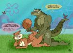 all_fours alligator alligatorid annoyed anthro anthro_on_anthro anthro_penetrated anthro_penetrating anthro_penetrating_anthro balls breasts brown_body brown_fur butt crocodilian dialogue duo english_text female female_penetrated fur genitals green_body green_scales kneeling male male/female male_penetrating male_penetrating_female mammal nickelodeon nipples nude nude_anthro nude_female nude_male penetration penile penile_penetration penis reptile rod_garth rodent sandy_cheeks scales scalie sciurid scooterbark sex singing speech_bubble spongebob_squarepants tail tail_grab text tree_squirrel