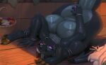anthro areola big_areola big_breasts big_butt black_body breasts butt claws dildo dildo_insertion dragon feet feet_behind_head female flexible glistening glistening_areola glistening_arms glistening_body glistening_breasts glistening_feet glistening_legs glistening_nipples glistening_skin huge_breasts kalivero legs_behind_head legs_up lying masturbation multicolored_body mythological_creature mythological_scalie mythology nipples on_back penetration purple_eyes scalie sex_toy sex_toy_insertion solo spread_legs spreading tail thick_thighs two_tone_body vaginal vaginal_penetration wings