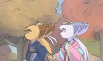 anthro asian_clothing clothed clothed_female clothed_male clothing crossover duo ear_piercing ear_ring east_asian_clothing female fur green_eyes hair hand_holding hi_res japanese_clothing kimono lombax long_hair male mammal outside piercing pink_nose plant ratchet_(ratchet_and_clank) ratchet_and_clank ring_piercing rivet_(ratchet_and_clank) sony_corporation sony_interactive_entertainment the_apothecary_diaries time_fluffy500 tree white_body white_fur yellow_body yellow_fur