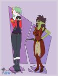 armband auburn_hair belt blush boots border bottomwear breasts brown_belt clothing coat corset covering covering_mouth cynthus_(zaraunitymasters) duo facial_markings female fingerless_gloves flirting footwear gardevoir generation_3_pokemon gloves glowing goblin green_body green_hair green_skin grey_bottomwear grey_clothing grey_jacket grey_pants grey_topwear gun hair hand_on_hip handgun handwear head_markings hi_res holding_gun holding_object holding_ranged_weapon holding_weapon jacket lingerie long_hair looking_at_another looking_away male markings messy_hair nervous nintendo open_mouth oversized_bottomwear oversized_clothing oversized_pants pants pirate pirate_outfit pixie_cut pointy_ears pokemon pokemon_(species) prick_ears purple_border purple_clothing purple_shirt purple_topwear ranged_weapon red_boots red_clothing red_footwear red_jacket red_shirt red_topwear revolver sharp_teeth shirt shoes sigrid_(zaraunitymasters) simple_background size_difference sleeveless_shirt smaller_female smug tailcoat tan_bottomwear tan_clothing tan_pants teeth tight_bottomwear tight_clothing tight_pants topwear trigger_discipline weapon white_body white_skin winter_boots winter_clothing yellow_markings zaraunitymasters