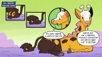 16:9 after_transformation antlers blue_eyes brown_body brown_fur comic dialogue english_text fur generation_2_pokemon girafarig grass_field hi_res hooves horn nintendo nonbinary_(lore) orange_sclera pokemon pokemon_(species) speech_bubble spikes spikes_(anatomy) talking_to_viewer text transformation trevor-fox trevor-fox_(character) upside_down_transformation widescreen yellow_body yellow_fur