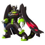  3d artist_request chest_mouth claws dragon full_body glowing glowing_mouth hexagon highres monster multiple_wings no_humans no_pupils official_art pokemon pokemon_(creature) pokemon_legends:_z-a second-party_source simple_background standing tail white_background white_eyes wings zygarde zygarde_(complete) 