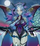  1girl breasts butterfly_wings commission crown_of_thorns facial_mark fairy fairy_wings fire_emblem fire_emblem_heroes full_moon hair_vines highres insect_wings ko-fi_commission large_breasts leotard moon novasvr plant plant_hair plumeria_(fire_emblem) pointy_ears red_eyes thorns vines wings 