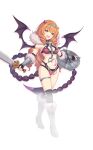  1girl :d arm_tattoo armored_boots bat_wings black_gloves blush boots breasts chain drill_hair drill_sidelocks fingerless_gloves full_body gloves high_heel_boots high_heels holding holding_shield holding_sword holding_weapon horns jewelry kanon_(princess_connect!) long_hair long_sidelocks looking_at_viewer medium_breasts navel official_art open_mouth orange_hair princess_connect! red_eyes shield sidelocks simple_background smile solo standing stomach sword tattoo thighlet thighs transparent_background vambraces weapon wings 