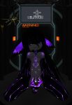 after_sex anthro black_body black_hair bodily_fluids breasts cable cervix chain chain_leash clitoris cum cum_inside domestic_cat electricity electronics fan_character felid feline felis female fur genital_fluids genitals glowing glowing_eyes hair hi_res imminent_sex impregnation kneeling laboratory leash long_hair looking_at_viewer made_in_abyss mammal markings metal narehate navel nippel presenting purple_eyes silavos smile solo spread_legs spread_vulva spreading teeth television vrchat vulva watermark white_body white_fur