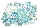  blue_flower flower food highres no_humans non_(kumakawayusu) piplup pokemon pokemon_(creature) popsicle signature wooper 