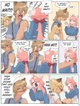 2025 3:4 5_fingers absurd_res accessory aged_up ahoge amber_eyes anthro apron blush bottomwear bow_ribbon brother_(lore) brother_and_sister_(lore) canid canine caninu canis cheek_pull clothed clothing collared_shirt comic cute_fangs cyberconnect2 dialogue domestic_cat domestic_dog dress_shirt emanata english_text eye_contact eyes_closed fangs felid feline felineko felis female fingers fuga:_melodies_of_steel fur german_shepherd group hair hair_accessory hair_bow hair_ribbon hand_on_cheek hanna_fondant herding_dog hi_res holding_syringe husband_and_wife laugh little_tail_bronx long_hair looking_at_another male malt_marzipan mammal married_couple mei_marzipan neck_tuft open_mouth open_smile pants pastoral_dog pawpads pink_eyes pink_hair ponytail ribbons rolled_up_sleeves shirt sibling_(lore) simple_background sister_(lore) sitting skecchiart skirt smile speech_bubble standing surprised_expression suspenders syringe tan_body tan_fur tan_hair teeth text topwear trio tuft turkish_angora white_body white_fur wide_eyed
