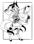 2025 3_tails 4_hands 4chan_anon 5_fingers ambiguous_gender anthro asian_clothing black_and_white black_line_art canid canine claws clothed clothing digital_drawing_(artwork) digital_media_(artwork) digitigrade dipstick_tail east_asian_clothing eyebrows eyelashes feet finger_claws fingers fox fox_spirit full-length_portrait fully_clothed fur hi_res holding_scroll japanese_clothing kimono leg_wraps magic mammal markings monochrome mouth_closed multi_hand multi_tail obi paws portrait scroll simple_background snout solo standing tail tail_markings three-quarter_view toe_claws toeless_legwear toes white_background wraps