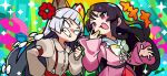  +++ 2girls anger_vein angry blush_stickers bow bowtie brown_hair brown_shirt clenched_teeth collared_shirt commentary_request fujiwara_no_mokou game_cg green_bow green_bowtie grey_hair hair_bow houraisan_kaguya kurumitsu long_hair long_sleeves multiple_girls multiple_hair_bows official_art open_mouth pink_eyes pink_shirt shirt smile suspenders teeth third-party_source touhou touhou_gensou_eclipse very_long_hair white_bow wide_sleeves 