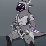 1:1 anthro covering covering_crotch gun handgun m1911 machine male muscular muscular_male nude pistol protogen ranged_weapon solo stars_(xvii) submachine_gun trigger_discipline weapon xvii_(artist)