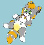 3_fingers 3_toes bell bell_collar blush blush_lines bodily_fluids calico_cat collar colored_sketch cookid diaper domestic_cat embarrassed feet felid feline felis feral fingers fur genital_fluids green_eyes grey_body grey_fur hand_on_face looking_down lying male mammal on_back orange_body orange_fur paw_pose pink_nose pose simple_background sketch slinky_(cookid) solo toes unclean_diaper urine used_diaper wet_diaper white_body white_fur