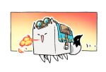  :3 animal_ears binoculars border breath_weapon breathing_fire closed_eyes commentary creature fire fox_ears fox_tail fubuzilla_(shirakami_fubuki) fusion ghast happy_ghast hololive leobearboy minecraft open_mouth saddle tail white_border 