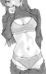  1girl blush breasts clothes_lift cowboy_shot gokou_ruri greyscale highres lifting_own_clothes long_hair looking_at_viewer monochrome navel ore_no_imouto_ga_konna_ni_kawaii_wake_ga_nai panties rhinth shirt_lift simple_background sketch skindentation small_breasts solo sports_bra stomach sweater turtleneck turtleneck_sweater underwear white_background 