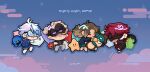  4boys animal_hug animal_on_head artist_name blue_hair blush braid brown_hair bubby_(goldbullet) cat cat_on_head chibi cloud cloud_background crimzon_ruze english_text g0mmi goldbullet highres holoarmis holostars holostars_english hug hugging_own_tail hugging_tail jurard_t_rexford male_focus multiple_boys multiple_braids multiple_cats octavio on_head pajamas paras pillow pokemon red_hair saliva sleep_mask sleeping sleepwear star-shaped_pillow stuffed_animal stuffed_dinosaur stuffed_octopus stuffed_toy tail uwu virtual_youtuber 