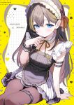  1girl absurdres black_hair black_pantyhose blonde_hair blue_eyes blush bonnet breasts character_name hair_between_eyes heart hell_fuuna highres long_hair looking_at_viewer maid multicolored_hair nijisanji nijisanji_en pantyhose petra_gurin pout sitting small_breasts solo star_(symbol) streaked_hair thigh_strap virtual_youtuber 