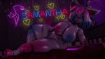 16:9 3d_(artwork) animatronic anthro big_breasts blue_eyes blue_nipples breasts canid canine character_name cumterrorist digital_media_(artwork) erection fox genitals gesture glistening glistening_body gradient_hair gynomorph hair hand_gesture hand_on_penis heart_symbol hi_res holding_penis humanoid_genitalia humanoid_penis inner_ear_fluff intersex looking_at_viewer lying machine mammal naughty_face neon neon_lights nipples nude_anthro nude_gynomorph nude_intersex on_side penis pink_nipples raised_finger raised_index_finger robot robot_anthro samantha_(smelly_foxo) short_hair smile smiling_at_viewer smirk solo source_filmmaker_(artwork) text thick_thighs tuft white_body wide_hips widescreen