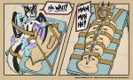 2019 2_panel_comic 4_toes 5_fingers altreyas animate_inanimate anthro artist_name asylum bdsm black_body black_fur black_horn blindfold blue_body blue_feet blue_fur blue_snout bondage border bound brown_border canid canine english_text examination_table feet fennec_fox fingers fox fur fur_markings genderfluid gimp_mask grey_hair hair head_horn horn kemira lock long_tail mammal markings mask membrane_(anatomy) muffled_speech multi_hand multicolored_body multicolored_fur muzzle_(object) muzzled neck_tuft open_mouth padded_room purple_body purple_fur purple_inner_ear purple_membrane sensory_deprivation_hood sleepsack solo speech_bubble story story_at_source story_in_description strapped_to_a_table straps struggling tail text toes true_fox tuft url white_body white_fur white_hands worried yellow_eyes