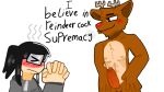 anthro antlers balls big_penis black_hair blush blushing_profusely bodily_fluids brown_body brown_fur cervine chest_tuft clothed clothed_female clothed_human clothing darter_(the-minuscule-task) deer duo embarrassed embarrassed_horny erection eyes_closed eyewear female female_human fur genital_fluids genitals glasses hair hands_together heart_eyes heart_symbol hoodie horn human human_on_anthro interspecies larger_anthro larger_male looking_at_another male male/female male_anthro mammal muscular muscular_anthro muscular_male new_world_deer nipples nude nude_anthro nude_male pale_skin penis pivoted_ears ponytail praying precum red_nose reindeer size_difference smaller_female smaller_human tan_body tan_fur text topwear tuft unknown_artist worship worship_play