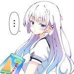  ... 1girl :&lt; artistic_error blue_eyes blunt_ends blush closed_mouth commentary food from_side frown hair_behind_ear hair_between_eyes hair_ornament hair_ribbon hairclip highres ice_cream jitome long_hair looking_at_viewer naruse_shiroha parallel_hairclips pink_ribbon pov puffy_short_sleeves puffy_sleeves ribbon ringed_eyes school_uniform shirt short_sleeves signature simple_background solo speech_bubble spoken_ellipsis summer_pockets summer_pockets_school_uniform toneriko86 upper_body very_long_hair white_background white_hair white_shirt 