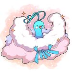  absurdres altaria artist_name bird commentary facing_viewer highres no_humans open_mouth outline pink_background pokemon pokemon_(creature) sevi_(seviyummy) sparkle watermark white_outline 
