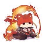  animal_ears artist_name cat cat_ears cat_tail chibi cremechii diluc_(genshin_impact) full_body fur genshin_impact highres no_humans red_fire sitting solid_eyes solo sparkle tail white_background 