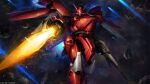  absurdres arm_cannon asteroid battle beam_rifle cable color_variation copyright_logo debris energy_gun energy_sword gerbera_tetra_kai gundam gundam_battle_operation_2 gundam_gihren_no_yabou highres lens_flare machinery mecha mecha_focus mobile_suit nebula no_humans official_art one-eyed painting_(medium) realistic robot scan science_fiction space sunrise_(company) sword tenjin_hidetaka thrusters traditional_media weapon zeon 