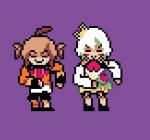  2girls :&gt; =_= ahoge animated animated_gif ascot blush_stickers brown_hair cecilia_immergreen cecilia_immergreen_(1st_costume) dancing deltarune detached_sleeves dress emico_otero full_body gigi_murin gigi_murin_(1st_costume) green_dress green_hair hololive hololive_english long_sleeves multicolored_hair multiple_girls orange_shrug purple_background red_ascot short_hair simple_background smile twintails two-tone_hair v-shaped_eyebrows virtual_youtuber white_hair white_sleeves 