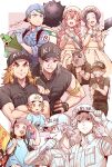  3girls 6+boys :d ^_^ adjusting_clothes adjusting_headwear agatsuma_zenitsu aqua_hair armband b_cell_(hataraku_saibou) b_cell_(hataraku_saibou)_(cosplay) backwards_hat bangs black_eyes black_gloves black_headwear black_shirt blonde_hair blue_headwear blue_jacket blue_shirt braid clenched_hands closed_eyes closed_mouth cosplay cowboy_shot crossed_arms fingerless_gloves flag gloves grin hand_on_own_cheek hand_on_own_face hashibira_inosuke hat hataraku_saibou highres holding holding_flag holding_knife holding_weapon jacket jewelry kamado_nezuko kanroji_mitsuri killer_t_(hataraku_saibou) killer_t_(hataraku_saibou)_(cosplay) kimetsu_no_yaiba knife kochou_shinobu long_hair looking_away mace macrophage_(hataraku_saibou) macrophage_(hataraku_saibou)_(cosplay) mole mole_under_eye mouth_hold multiple_boys multiple_girls open_clothes open_mouth open_shirt pale_skin pink_eyes pink_hair platelet_(hataraku_saibou) platelet_(hataraku_saibou)_(cosplay) ponytail profile purple_eyes purple_hair rengoku_kyoujurou rengoku_senjurou reverse_grip ring scar scar_on_cheek scar_on_face scar_on_forehead scar_on_nose scared shinazugawa_sanemi shirt short_hair short_sleeves smile standing tomioka_giyuu tonomayo twin_braids upper_body uzui_tengen weapon whistle white_blood_cell_(hataraku_saibou) white_blood_cell_(hataraku_saibou)_(cosplay) white_gloves white_hair white_headwear white_jacket yellow_eyes yushiro_(kimetsu_no_yaiba) 