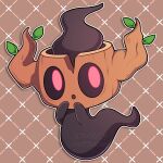  :o absurdres brown_background commentary commission full_body hands_up highres looking_at_viewer no_humans outline phantump pokemon pokemon_(creature) red_eyes sevi_(seviyummy) white_outline 
