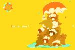  bidoof commentary_request english_text holding holding_umbrella manami_(uovoegg) no_humans pile pokemon pokemon_(creature) puddle simple_background sun teruterubouzu umbrella water_drop yellow_background yellow_theme 