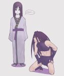  2boys black_eyes black_hair black_shorts black_socks envy_(fma) full_body fullmetal_alchemist grey_background japanese_clothes kimono long_hair makidsume male_focus midriff multiple_boys naruto_(classic) naruto_(series) navel orochimaru_(naruto) pale_skin shorts simple_background slit_pupils socks standing stirrup_legwear toeless_legwear trap white_kimono yellow_eyes 
