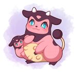  :3 artist_name baby blue_eyes blush highres horns looking_at_viewer miltank no_humans outline pink_background pokemon pokemon_(creature) sevi_(seviyummy) smile watermark white_background white_outline 