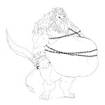 1:1 anthro belly big_belly blade chain character_request elden_ring felid fromsoftware hi_res huge_belly lion male mammal mane monochrome musclegut muscular muscular_arms muscular_male overweight overweight_male pantherine reagan700 sharp_teeth solo teeth