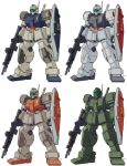  assault_rifle beam_rifle blue_visor camouflage color_variation commentary_request derivative_work earth_federation energy_gun gm_(mobile_suit) gm_cold_districts_type gm_ii gm_kai gm_sniper ground_gm gun gundam gundam_0080 gundam_0083 gundam_08th_ms_team highres machine_gun machinery mecha mecha_focus mobile_suit no_humans original redesign rifle robot roundel science_fiction scope shield signature tessaku_ro weapon white_background zeta_gundam 