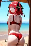  1girl ai-generated ass beach beach_house bra breasts go-toubun_no_hanayome happy looking_at_viewer looking_back nakano_nino non-web_source nude panties red_bra red_panties self-upload solo standing underwear 
