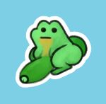 amphibian balls beady_eyes big_balls big_butt big_penis blank_expression blank_stare blue_background butt countershade_torso countershading darkened_genitalia darkened_penis earthbound_(series) erection feral foreskin frog genitals glans green_body huge_balls huge_penis humanoid_genitalia humanoid_penis looking_at_viewer male nintendo outline penis pincoosh quadruped save_frog simple_background small_but_hung solo white_outline